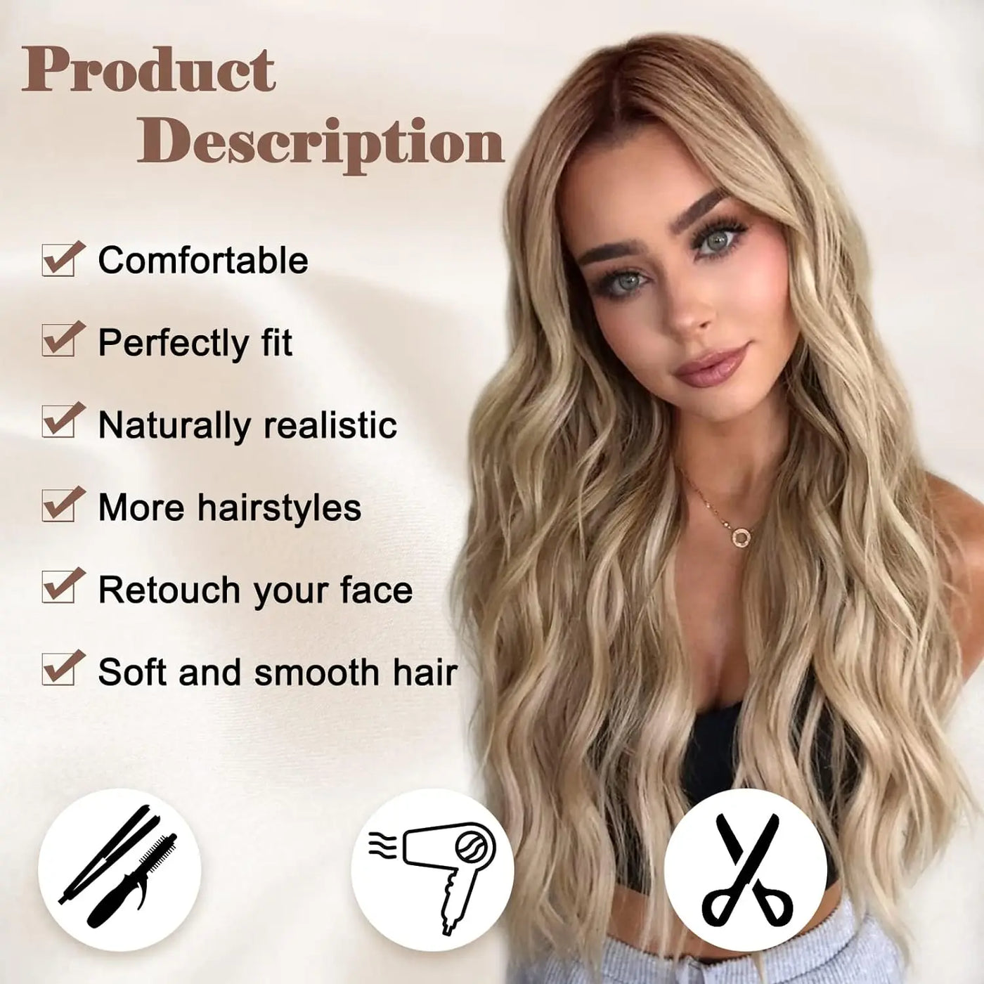 Synthetic Long Lace Ombre Blonde Wavy Wig