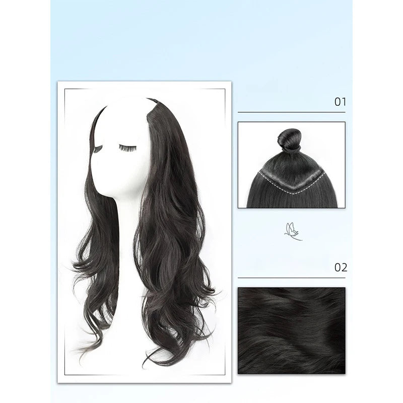 Synthetic Women Long Curly Invisible Seamless V-shaped Wig