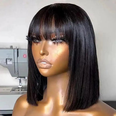 Short Bob Wig with Bangs Straight Human Hair