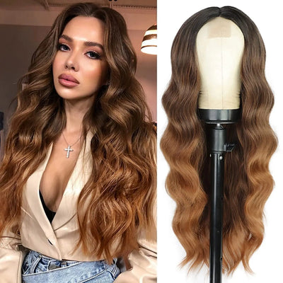 Synthetic Long Lace Ombre Blonde Wavy Wig