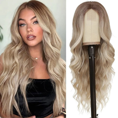 Synthetic Long Lace Ombre Blonde Wavy Wig