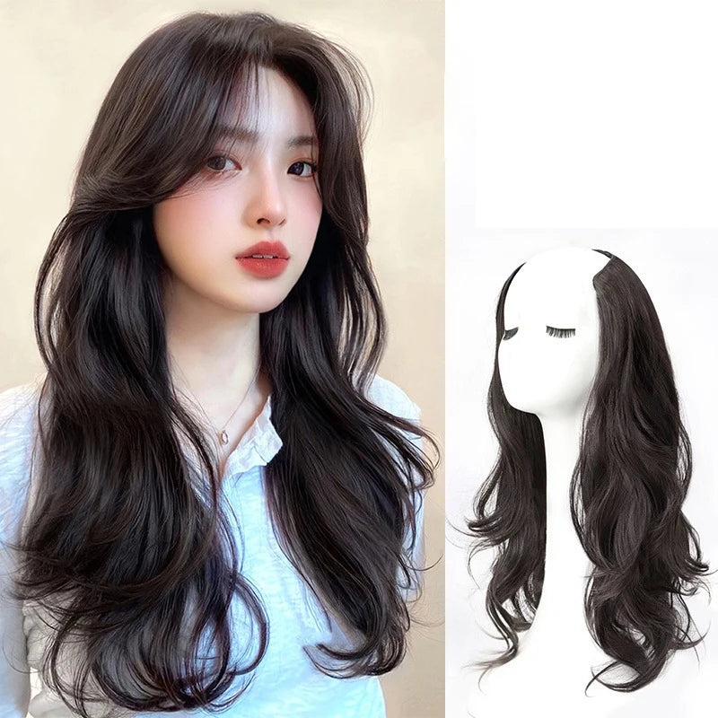 Synthetic Women Long Curly Invisible Seamless V-shaped Wig