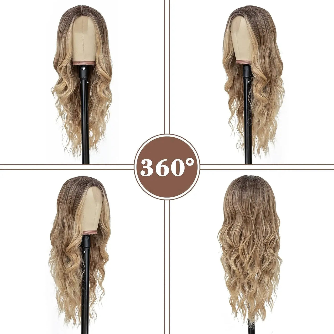 Synthetic Long Lace Ombre Blonde Wavy Wig