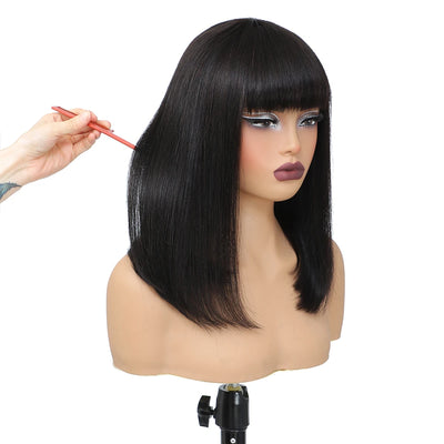 Short Bob Wig with Bangs Straight Human Hair