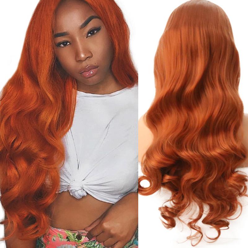 Glueless 24 inches Orange Color Synthetic Wig