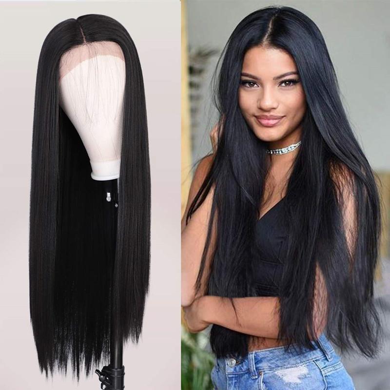 Natural Silky Straight Synthetic Lace Front Long Full Wigs